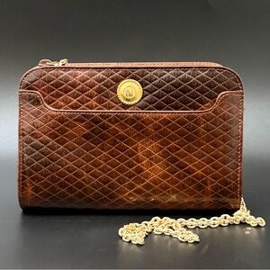 Vintage ALBERT NIPON Cognac Brown Diamond Stitched Quilted Leather Crossbody Bag